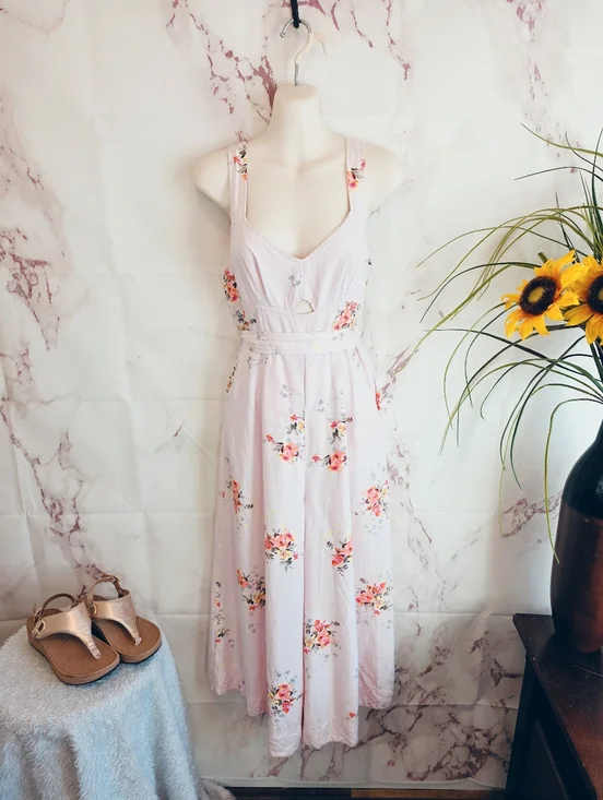 Anthropologie Akemi + Kin Adia Floral Jumpsuit Size 2 Side Zip Boho - Picture 5 of 10